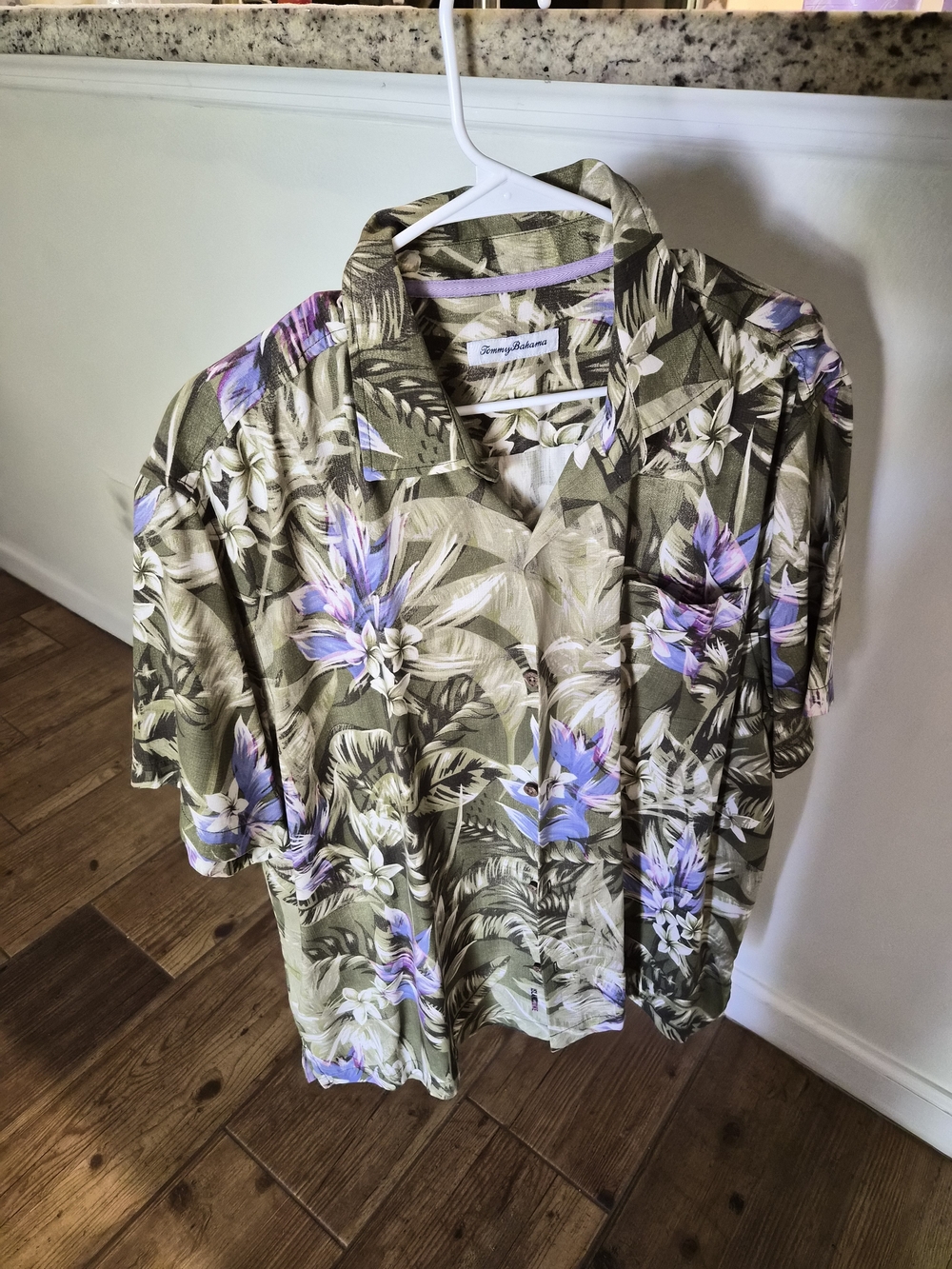 Tommy Bahama Green Tropical Shirt with Lavender Floral Print